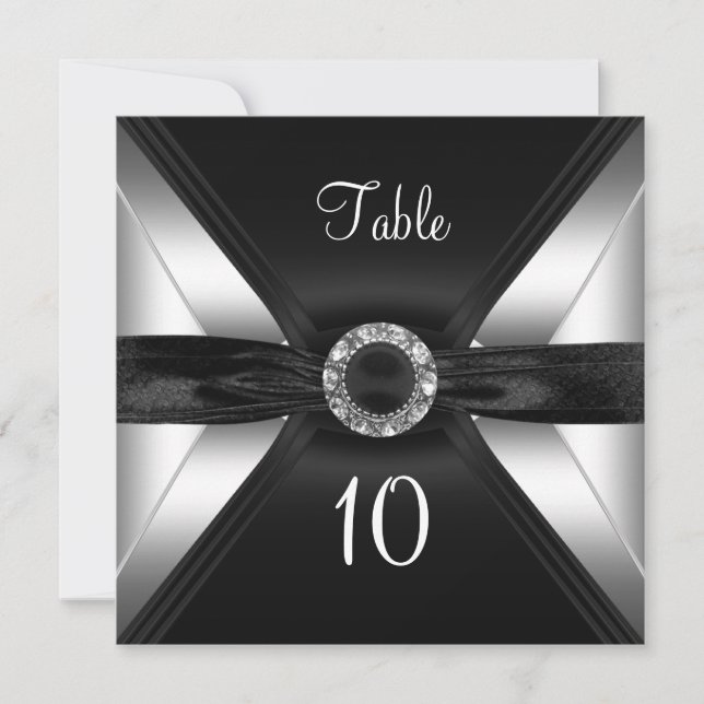 Invitation Numéro de tableau Joyau diamant Noir Blanc Argent (Devant)