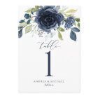Numéro de tableau mariage Aquarelle bleu marine Fl