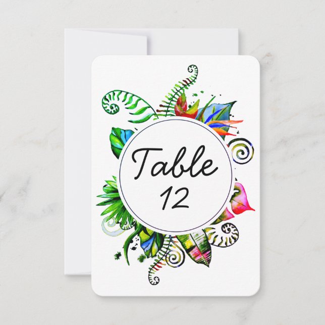 Invitation Numéro de tableau Mariage de feuille de palme trop (Devant)