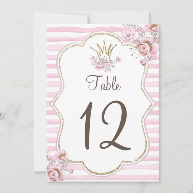 Invitation Numéro de tableau princesse fleurie or rose (Devant)
