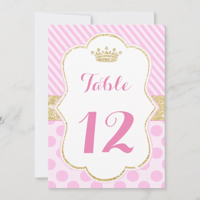 Invitation Numéro de tableau princesse parties scintillant or (Devant)