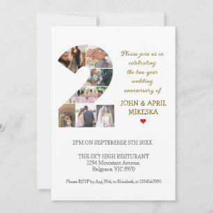 Invitation Numéro Deux Anniversaire Personnalisé Mariage Phot
