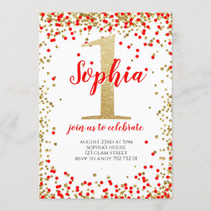 Invitation Numéro d'or rouge d'anniversaire de la fille Confe