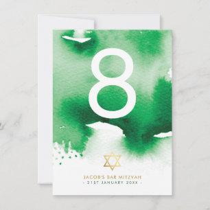 Invitation NUMÉRO DU TABLEAU Barre étoile Mitzvah couleur ver