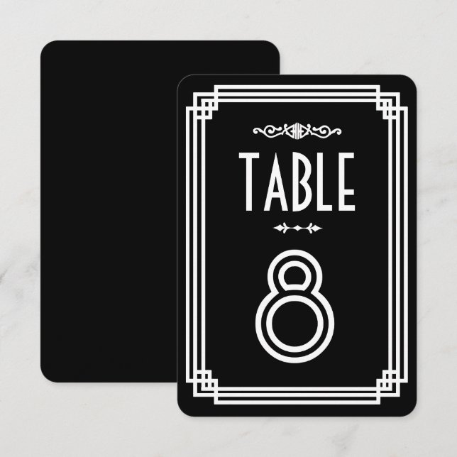 Invitation Numéros simples de tableau Art déco noir et blanc (Devant / Derrière)