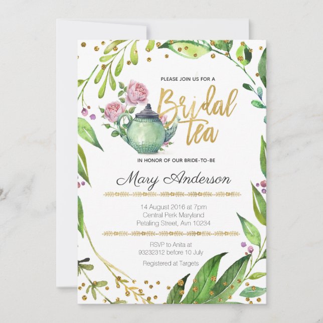 Invitation nuptiale botanique de thé de verdure (Devant)