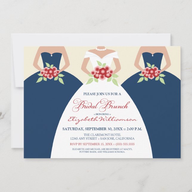 Invitation nuptiale de brunch de jeune mariée et (Devant)