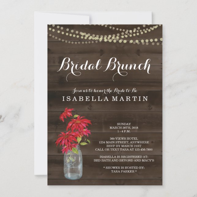 Invitation nuptiale de brunch de Noël - poinsettia (Devant)