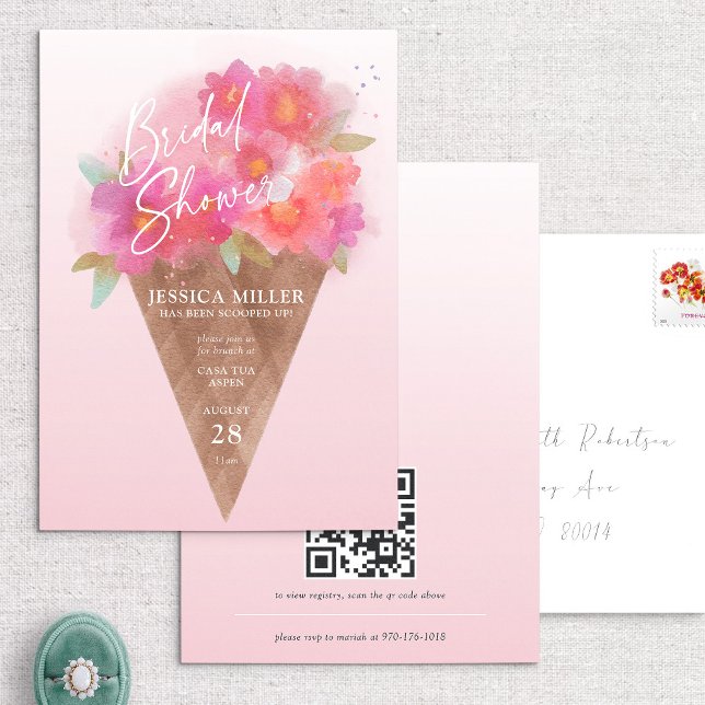 Invitation nuptiale de crème glacée florale Cone (Créateur téléchargé)