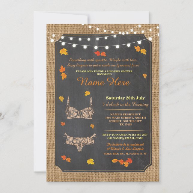 Invitation nuptiale de dentelle d'automne de (Devant)