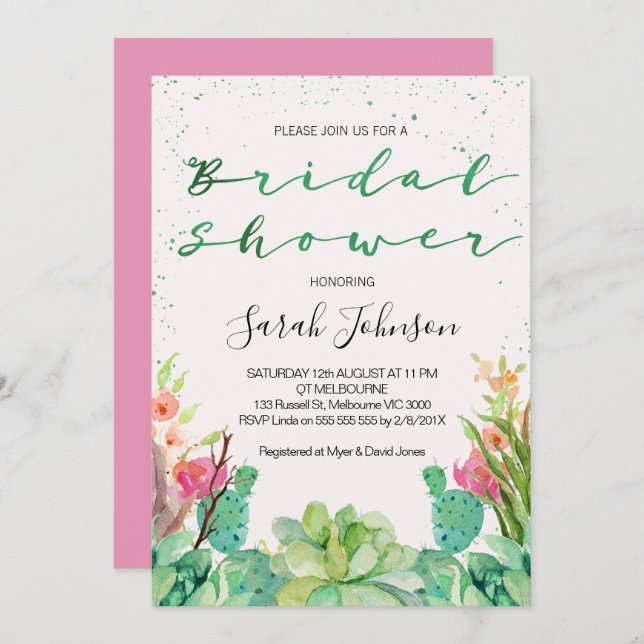 invitation nuptiale de douche de cactus succulent (Devant / Derrière)