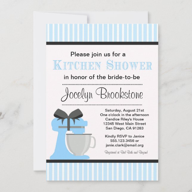 Invitation nuptiale de douche de cuisine bleue (Devant)