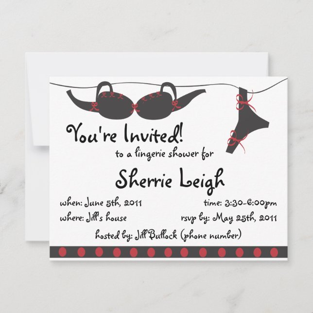 Invitation nuptiale de douche de dessous noirs et (Devant)