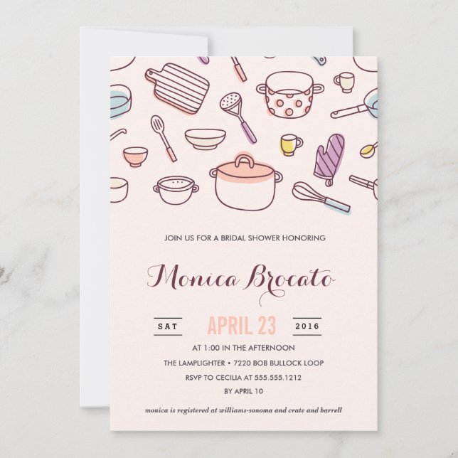 Invitation nuptiale de douche de DOUCHE de CUISINE (Devant)