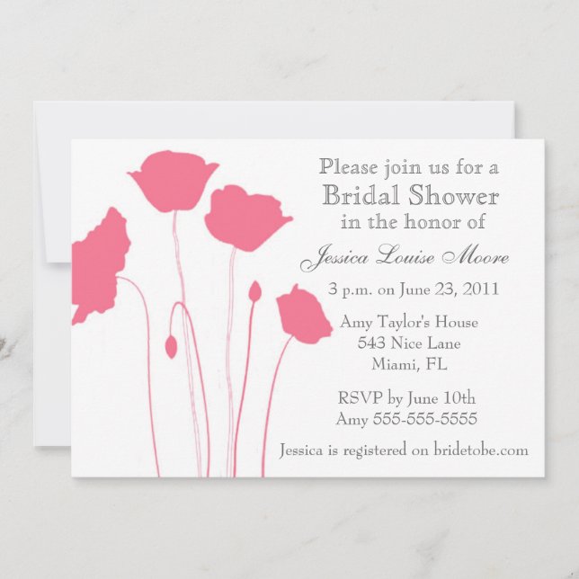 Invitation nuptiale de douche de pavots de corail (Devant)