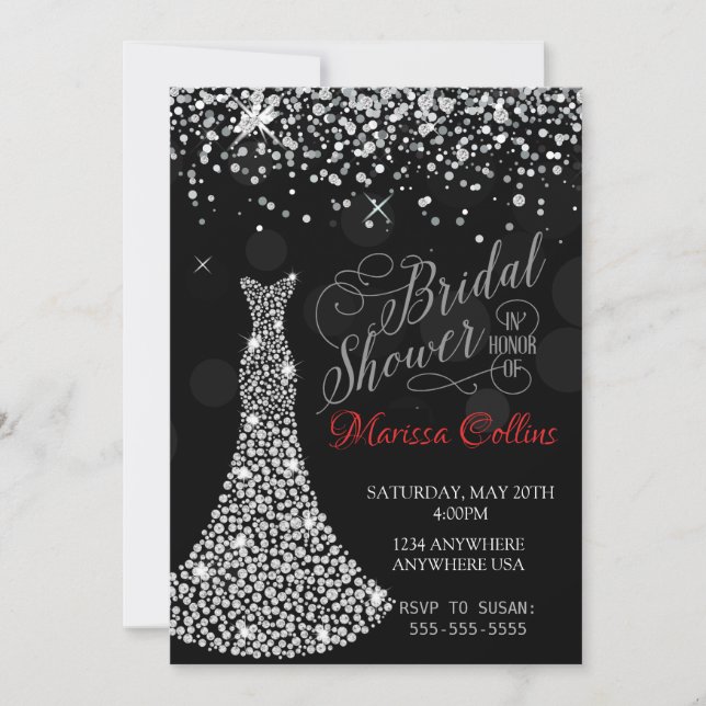 Invitation nuptiale de douche de robe de diamant, (Devant)