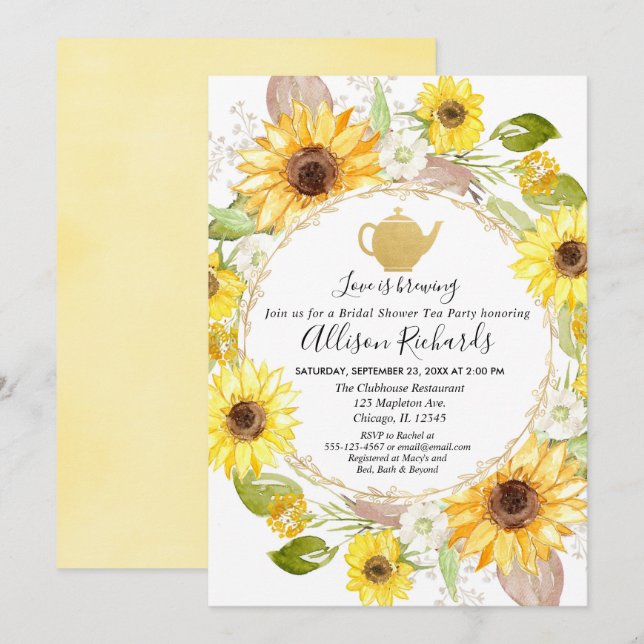 Invitation nuptiale de douche de thé de tournesols (Devant / Derrière)