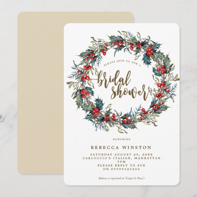 invitation nuptiale de douche d'hiver de guirlande (Devant / Derrière)