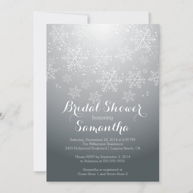 Invitation nuptiale de flake de neige gris moderne (Devant)