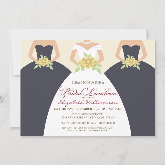 Invitation nuptiale de jeune mariée et de déjeuner (Devant)