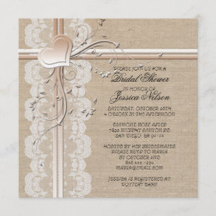 Invitation nuptiale de luxe Lace Heart Burlap