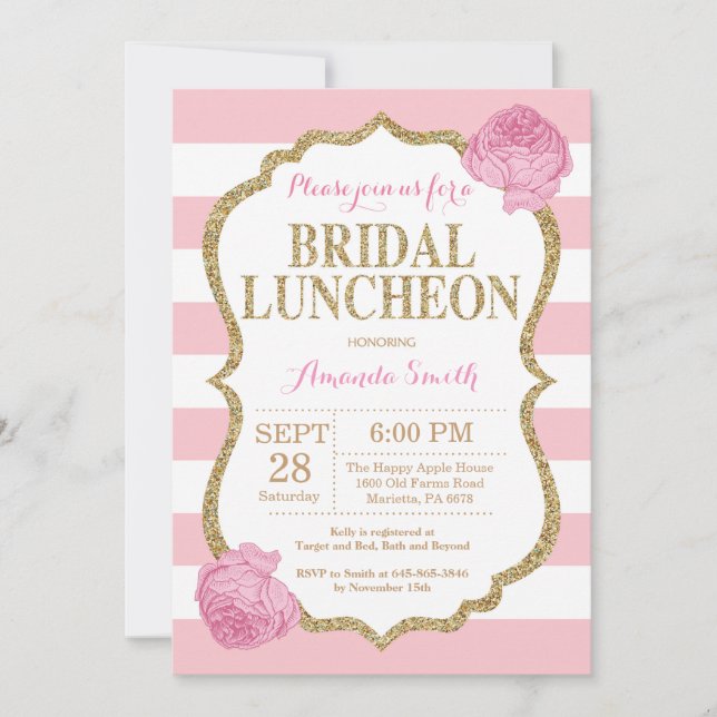 Invitation nuptiale de rose et de déjeuner de (Devant)