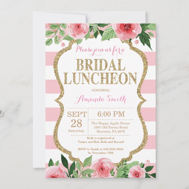 Invitation nuptiale de rose et de déjeuner de (Devant)