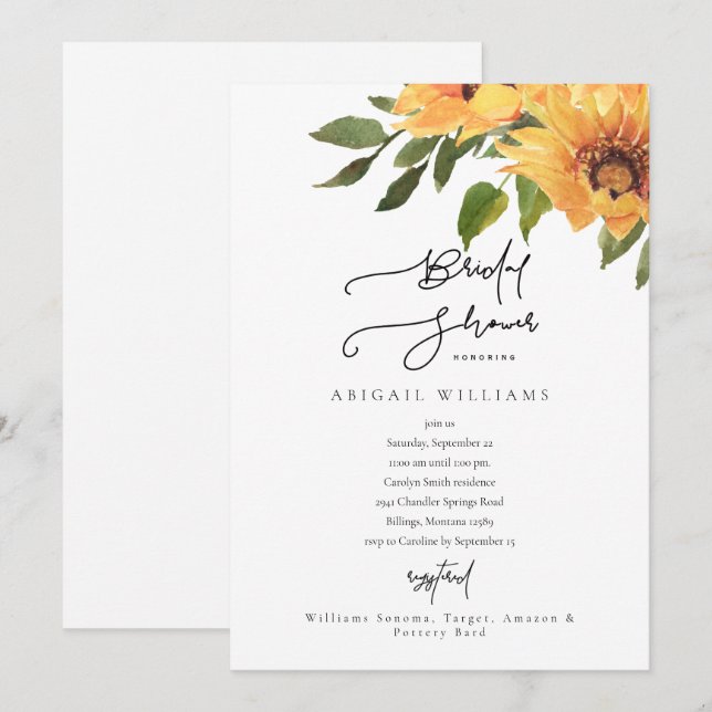 Invitation nuptiale de tournesol blanc moderne (Devant / Derrière)