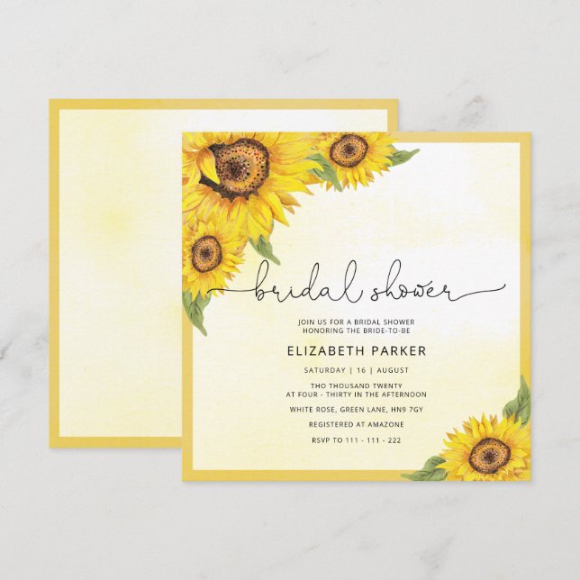Invitation nuptiale de tournesol moderne (Devant / Derrière)