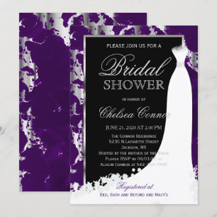 Invitation nuptiale en marbre d'argent, noir et vi