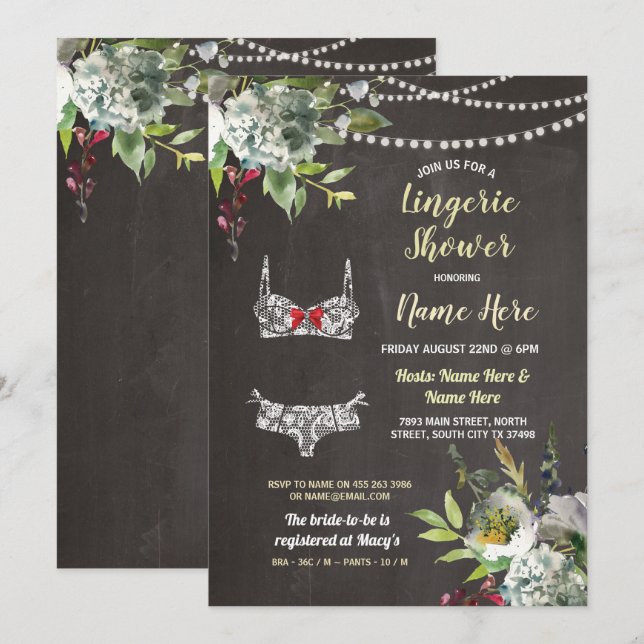 Invitation nuptiale floral de craie de douche de (Devant / Derrière)