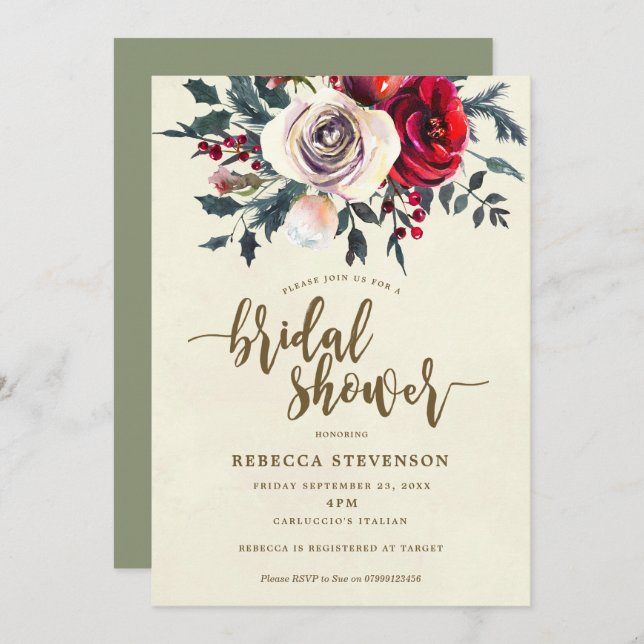 invitation nuptiale moderne florale de douche (Devant / Derrière)
