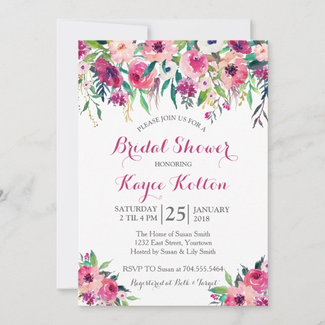 Invitation nuptiale rose lumineuse de douche (Devant)
