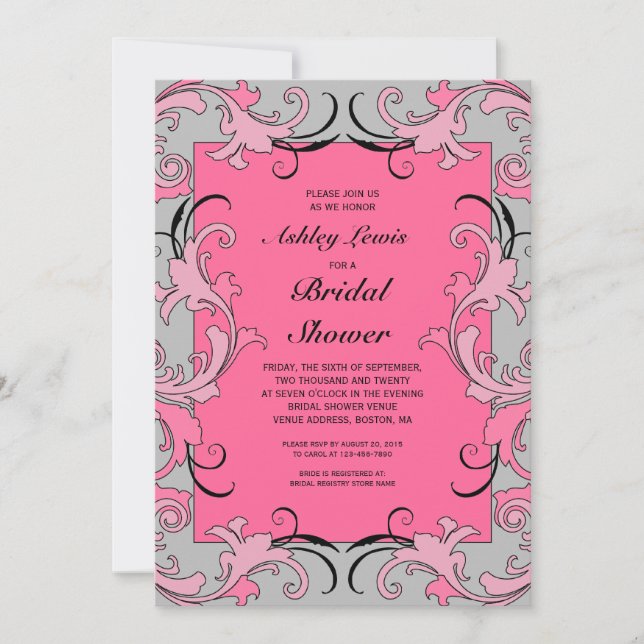 Invitation nuptiale victorienne grise rose de (Devant)