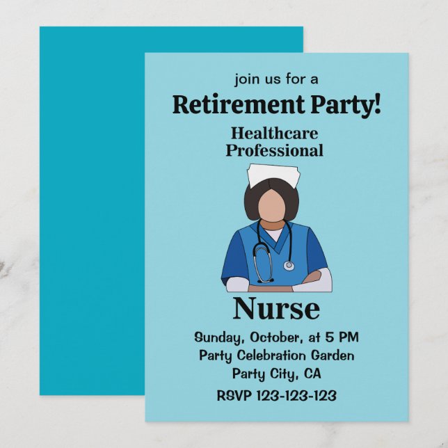 Invitation Nurse Healthcare Professional Retirement Party (Devant / Derrière)