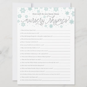 Invitation Nursery Rhyme Game Snowflake Baby shower Game Card