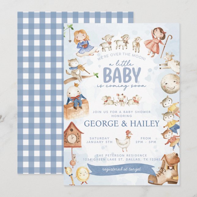 Invitation Nursery Rhyme Mother Goose Baby shower (Devant / Derrière)