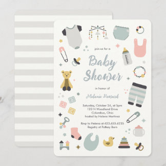 Invitation Nursery toys illustrations hand drawn baby shower