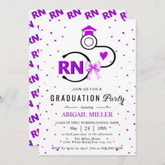 Invitation Nursing shool stethoscope purple RN graduation