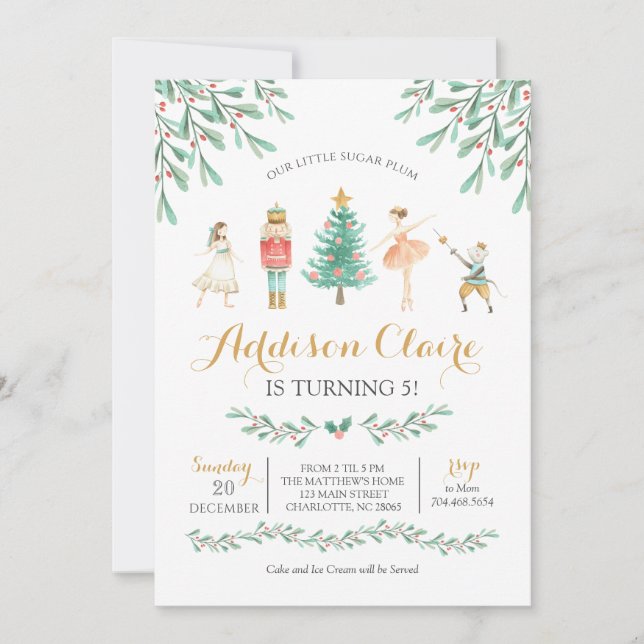 Invitation Nutcracker Anniversaire Sugar Plum Fée Noël (Devant)
