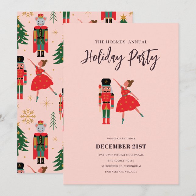 Invitation Nutcracker Ballerina fête annuelle de Noël (Devant / Derrière)