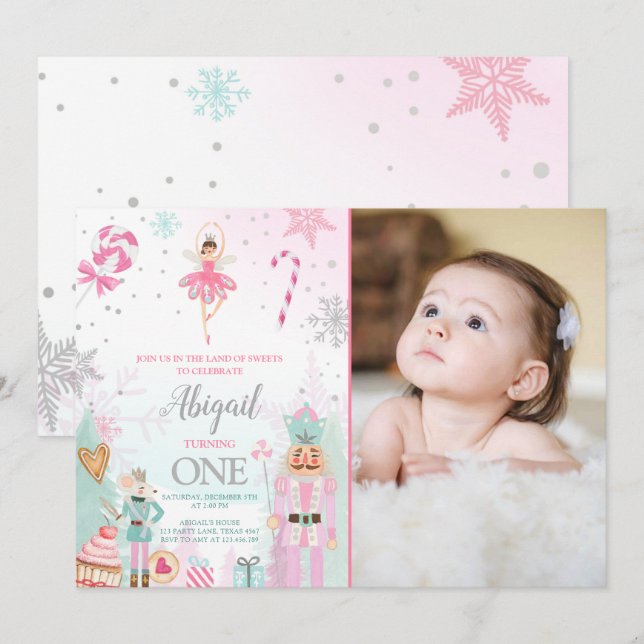 Invitation Nutcracker Birthday Girl Land of Sweets Fairy (Devant / Derrière)