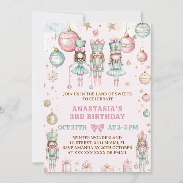Invitation Nutcracker Christmas Pink Wonderland 3e anniversai (Devant)