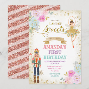 Invitation Nutcracker Floral Gold Snowflakes hiver Anniversai