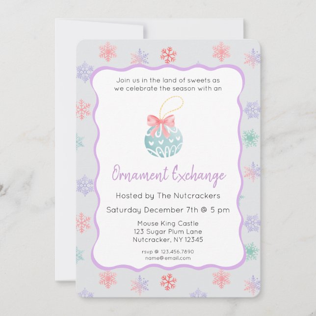 Invitation Nutcracker Pastel Échange d'ornement de Noël (Devant)