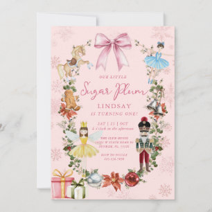 Invitation Nutcracker Pink Bow Noël Fille 1er anniversaire