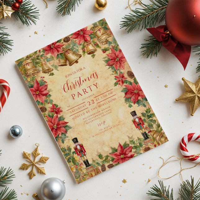 Invitation Nutcracker Poinsettia Noël (Créateur téléchargé)