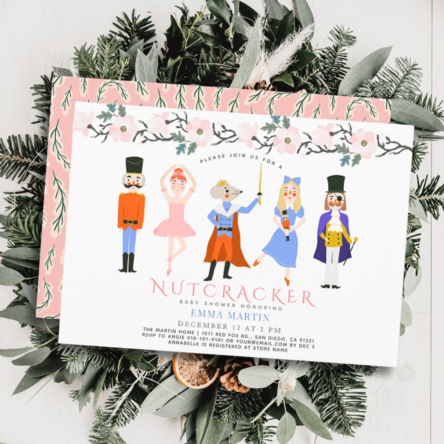 Invitation Nutcracker rose Noël Baby shower floral (Créateur téléchargé)