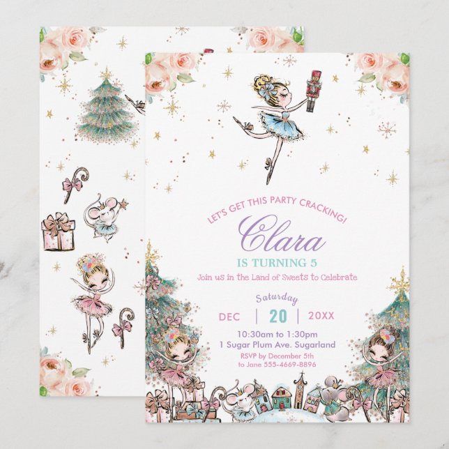 Invitation Nutcracker Sugar Plum Fée Noël Anniversaire (Devant / Derrière)
