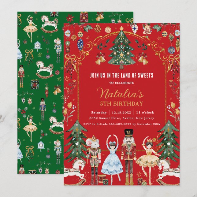 Invitation Nutcracker Vintage Christmas Ballet Anniversaire (Devant / Derrière)